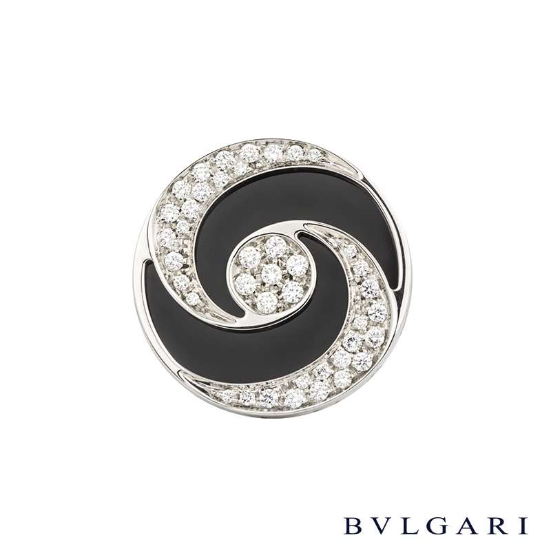 Bvlgari Optical Illusion Diamond & Onyx Spinning Ring Rich Diamonds